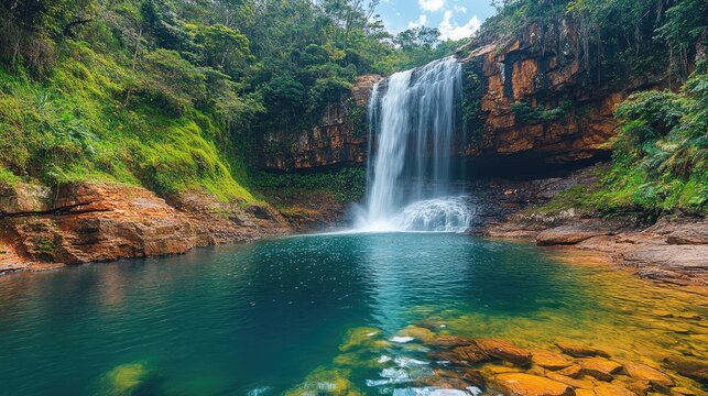 Serra da Canastra stunning waterfall surrounded by lush forest and vibrant savanna perfect for trekking and eco-tourism adventures