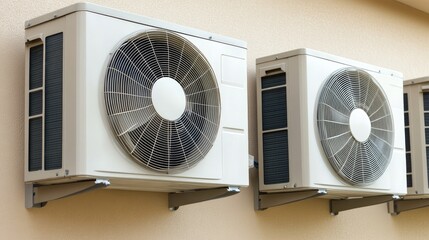 Industrial HVAC System Installation with Outdoor Air Conditioning Units on Commercial Building Wall