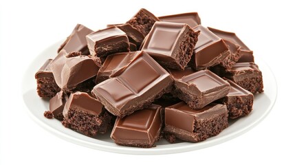 Delicious chocolate brownie pieces arranged on a white plate showcasing their rich texture and enticing appearance.