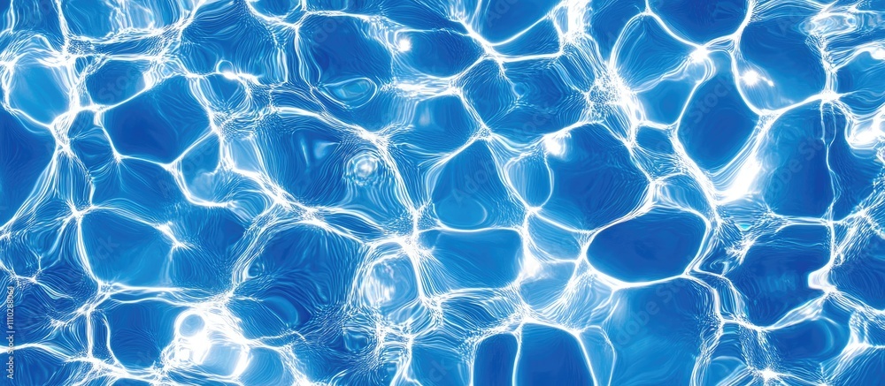 Poster clear sparkling water surface texture with light reflections and intricate patterns in a vibrant blu