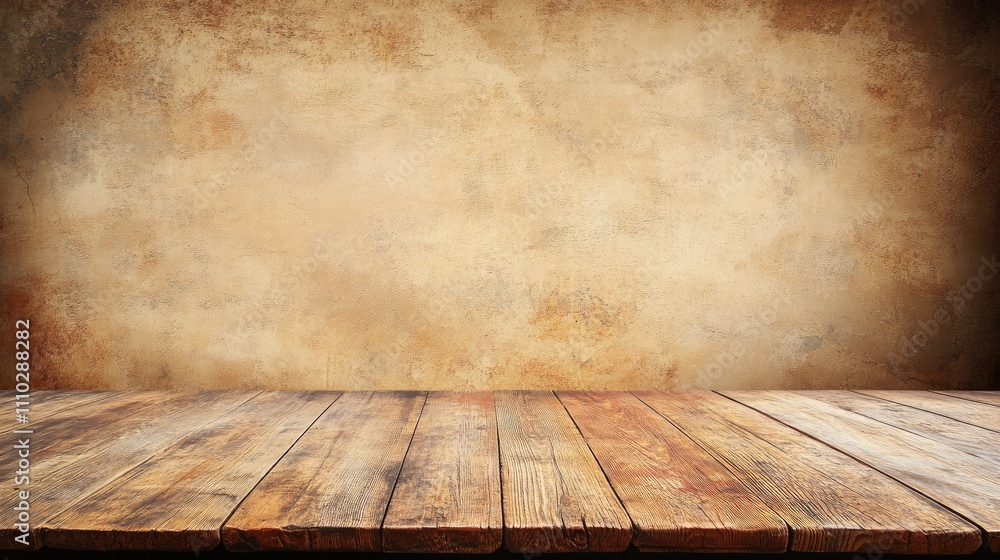 Poster vintage textured wall with rustic wooden floor creating a warm and inviting background for creative 