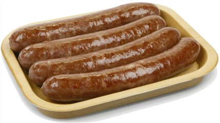 Grilled beef sausages arranged on a wooden platter showcasing delicious smoky flavors and traditional cuisine presentation.