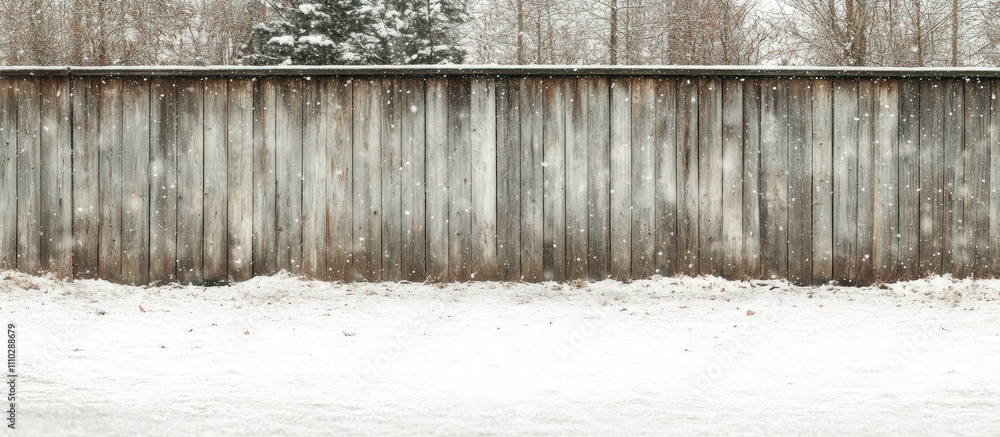 Poster rustic wooden fence with white snow backdrop ideal for web design backgrounds and text overlays in w