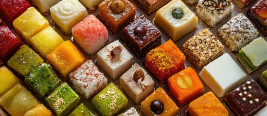 Colorful assortment of traditional Indian Mithai sweets made from milk for festive celebrations and special occasions © GenZGraphics