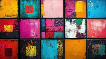 Abstract pop art squares in vibrant outlines