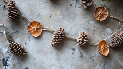 Rustic Garland with Pinecones and Dried Citrus Slices