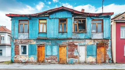 Abandoned traditional Turkish house in Eskisehir showcasing its weathered facade and need for restoration and renovation
