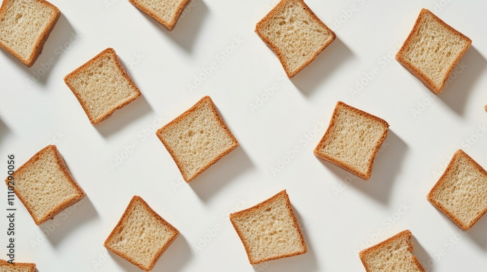 Poster sliced bread pieces arranged in a flat lay on a light background showcasing texture and color variat