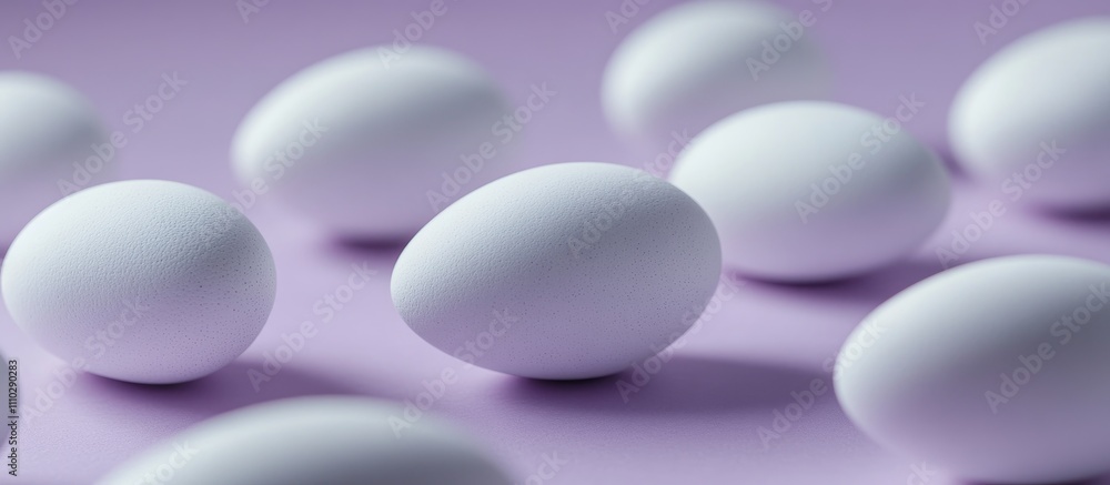Poster white easter eggs scattered on soft lilac background creating a serene and festive atmosphere for sp