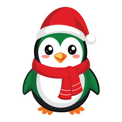 a cute frosty the penguin wearing a santa clause vector illustration