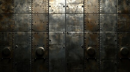 Fototapeta premium Rusty zinc roof texture with weathered metal panels and bolts creating an industrial backdrop for design and architectural projects