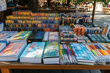 Fototapeta premium Colorful School Supplies at Outdoor Fair
