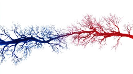 Minimal circulatory system diagram, red and blue tones representing arteries and veins, isolated on white
