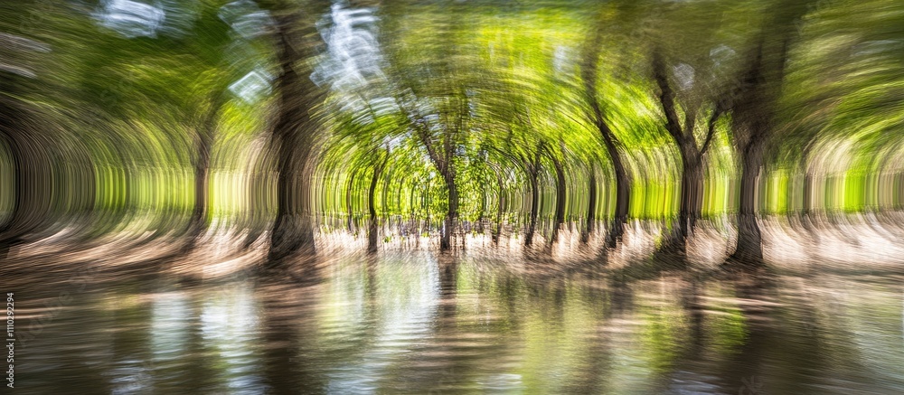 Aufkleber abstract forest scene with blurred trees and sunlight creating a serene and dreamlike atmosphere in 