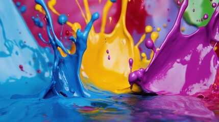 Colorful paint splashes forming abstract patterns, representing the creativity and diversity of artistic expression, minimalistic photography style