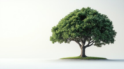 Lush green tree isolated on a minimalistic white background showcasing nature's beauty and tranquility for design and advertising purposes