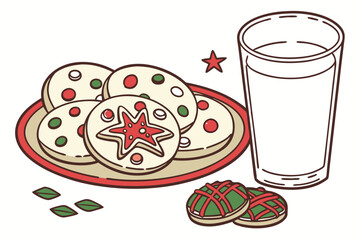 Christmas cookies and milk clean silhouette color H.eps