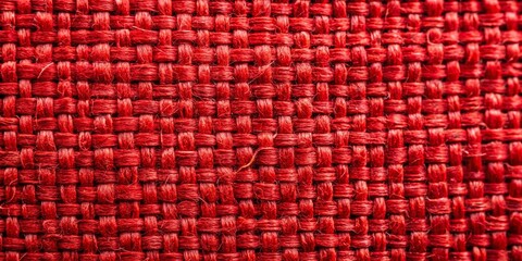 Fototapeta premium Detailed View of Red Burlap Fabric Showcasing Its Coarse Weave for Creative Projects and Textile Applications with Ample Copy Space for Designers and Creatives