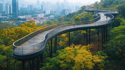 Fototapeta premium Elevated Walkway: A Serene Urban Escape in Hong Kong