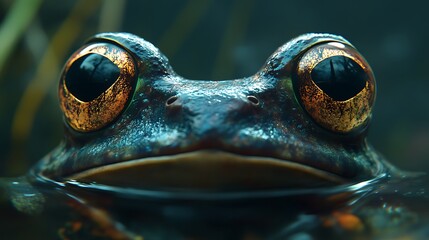 Closeup View Of A Frogs Face In Water