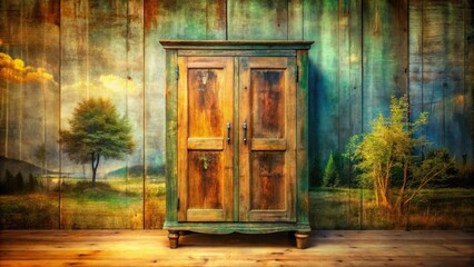 Double Exposure: Antique Wooden Armoire, Isolated Closet, Vintage Furniture Photography