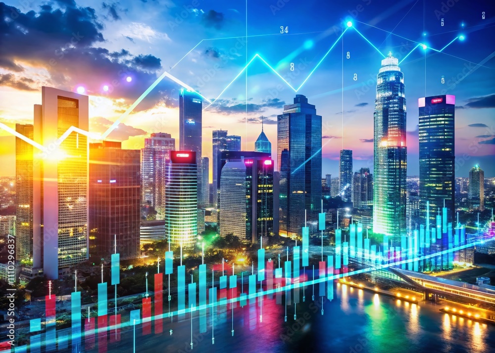 Poster double exposure photography of business statistics with charts and graphs reflecting data analysis a