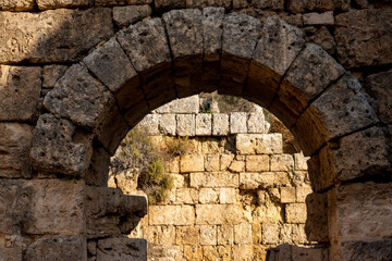 Rows of columns in Perge, Antalya, Turkey. Remains of colonnaded street in Pamphylian ancient city.Rows of columns in Perge, Antalya, Turkey. Ancient Kestros Fountain. Aksu, Antalya