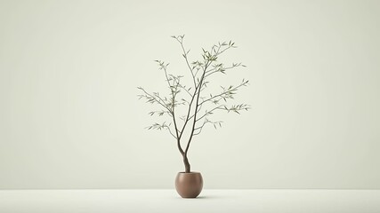 Minimalist Interior Design A Single Elegant Plant in a Brown Pot Against a Neutral Wall