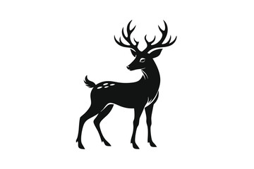 Deer on white background silhouette logo H.eps