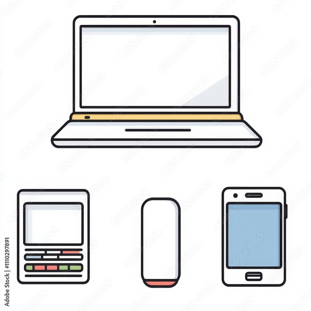 Aufkleber Devices linear icon set. Computer, laptop, and smartphone vector device with editable stroke. Thin outlines. Design element for UI and web.