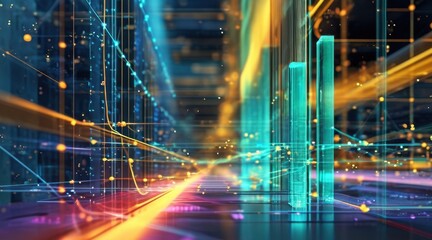 Futuristic Data Points and Holographic Network Representing Global Economies