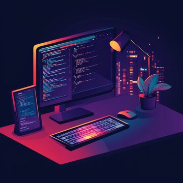Website programming and coding. Web development and coding. 3D Vector Illustrations.