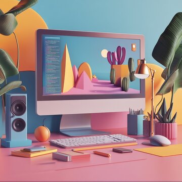 Website programming and coding. Web development and coding. 3D Vector Illustrations.