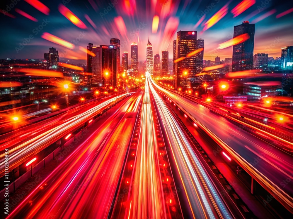 Poster dynamic aerial photography of motion blur background with red lights creating a vibrant atmosphere f