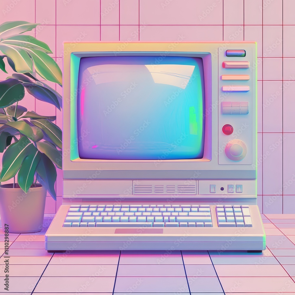 Leinwandbilder vintage aesthetic computer desktop page with popup boxes. vaporwave browser and dialog windows. 80s 