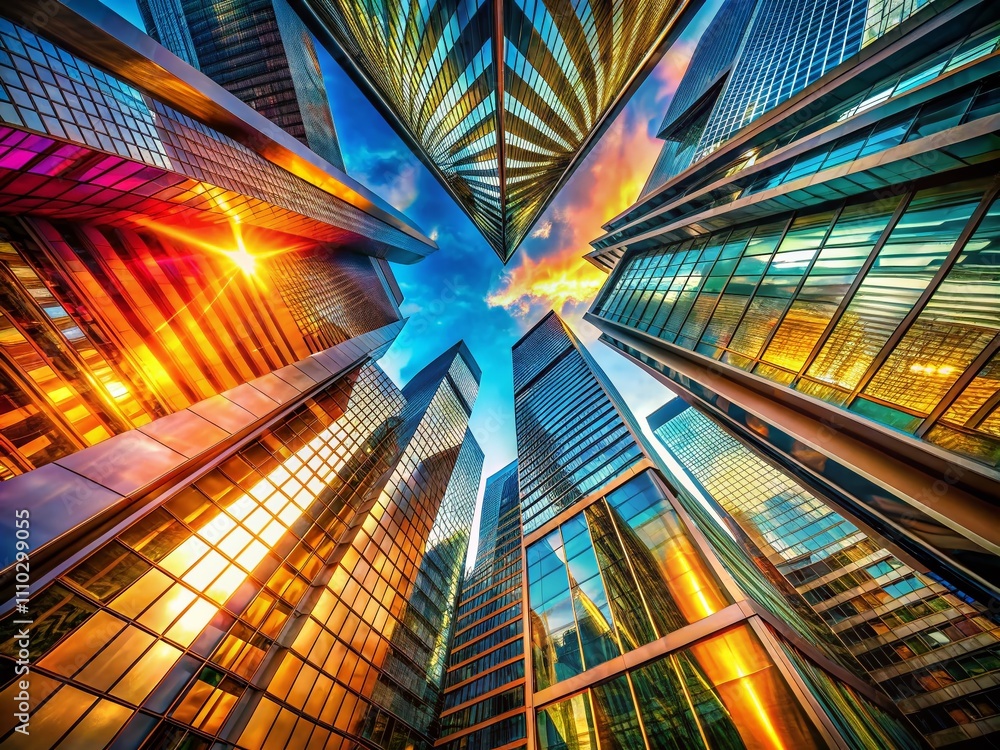Poster dynamic architectural abstract in a futuristic urban setting: a captivating fusion of shapes and col