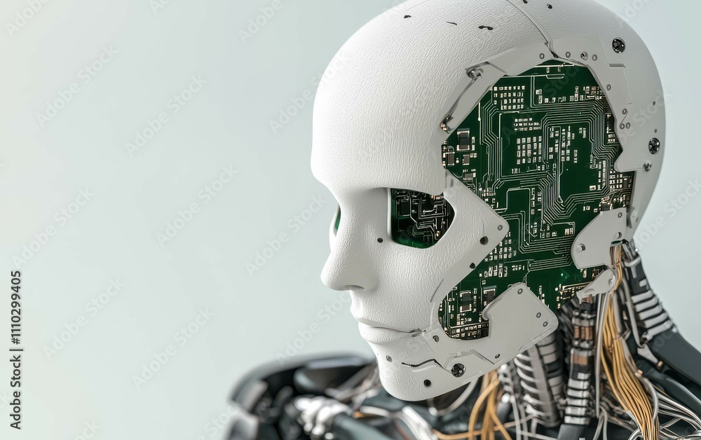 Aufkleber a sleek humanoid robot with a white exterior and visible circuit board details, representing the int