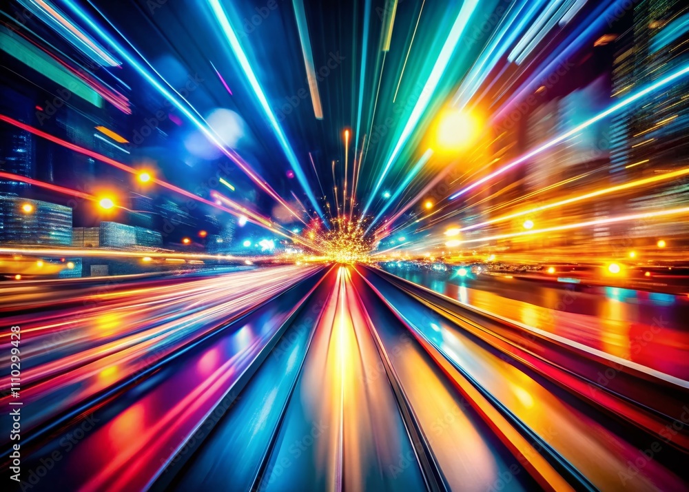 Poster dynamic double exposure of radial comic light speed lines creating a sense of motion and energy in a