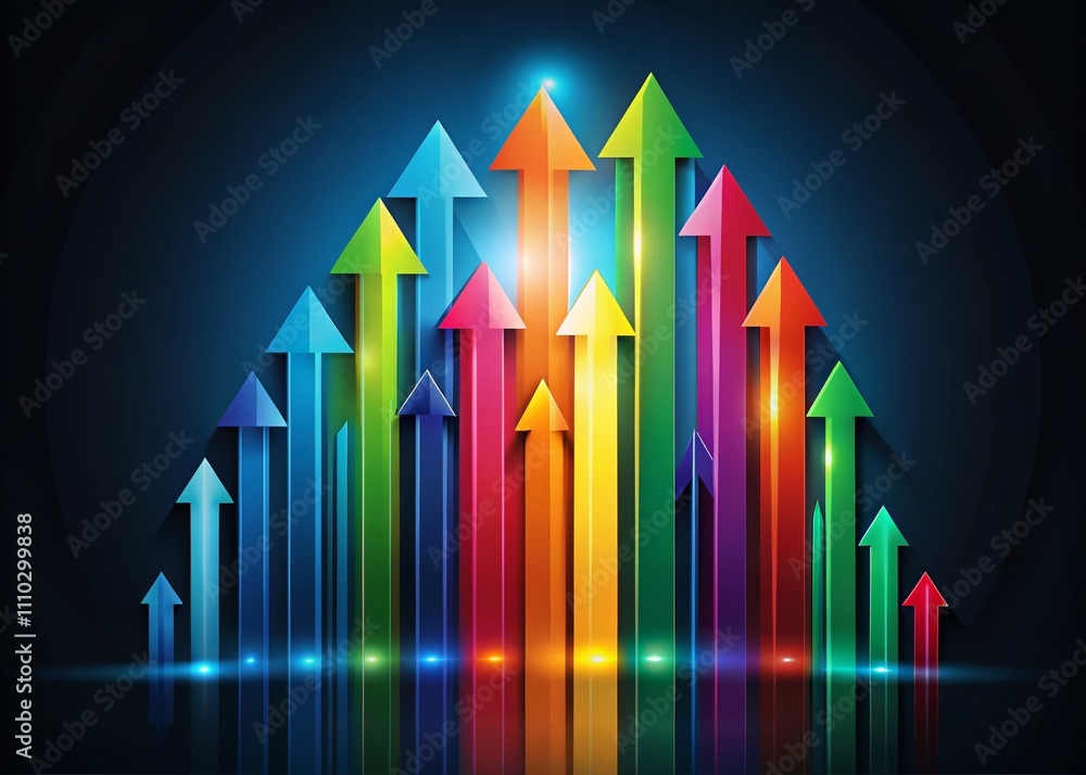 Poster dynamic growth visualization: a striking graph with colorful arrows representing business success ag