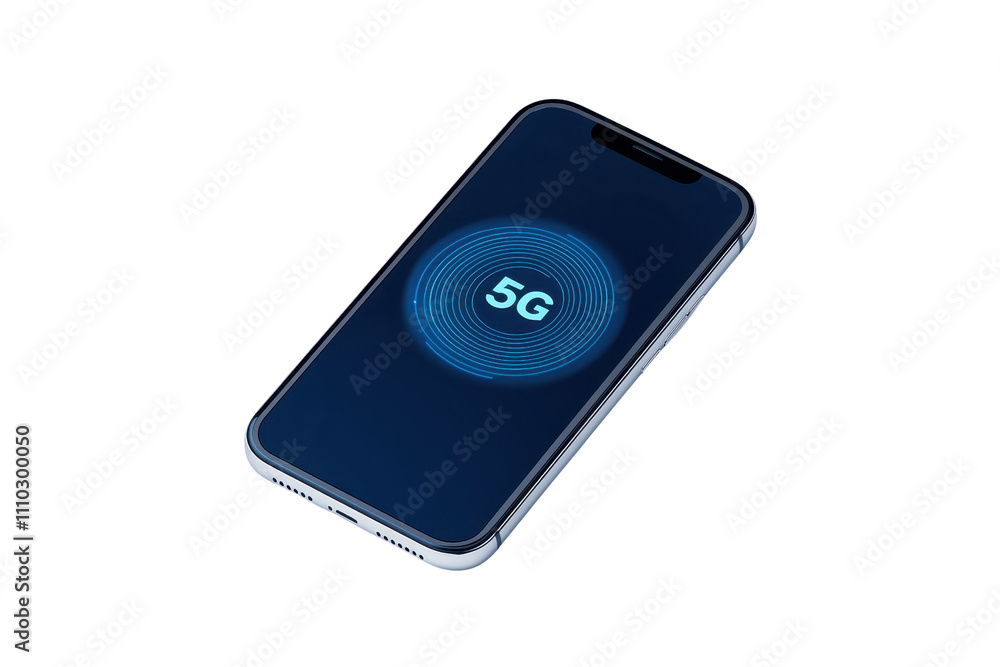 Poster a smartphone displaying a 5g signal icon on its screen.