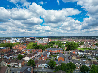 High Angle View of Historical Swindon City of Southwest England United Kingdom. Aerial Footage Was Captured With Drone's Camera During Sunset Time on May 27th, 2024 from Medium High Altitude.