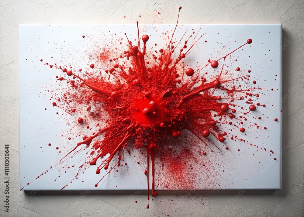 Aufkleber dynamic red paint splatter on a white canvas with rule of thirds composition for art and design proj