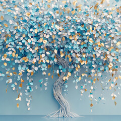 Serene Blue   Gold Abstract Tree