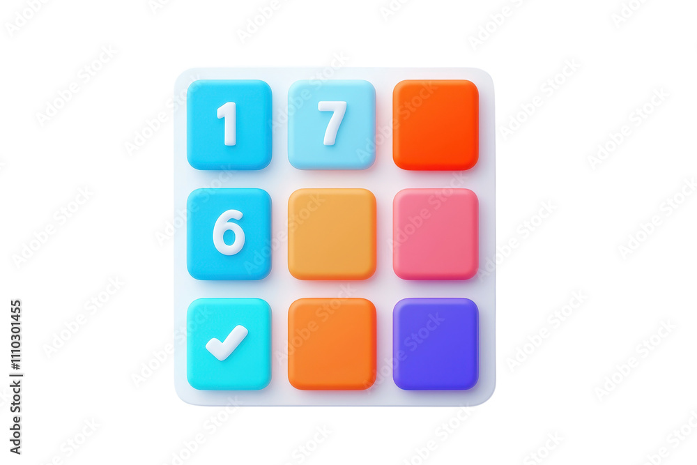 Poster a colorful number pad featuring numbers 1, 6, and 7, along with several empty buttons and a checkmar