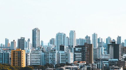 Fototapeta premium Diverse architectural styles blending in a modern cityscape, symbolizing cultural diversity and urban harmony, minimalistic photography style