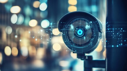 Security camera mounted pole city night is center cctv system