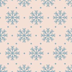 Seamless vector Christmas pattern with turquoise snowflakes on a beige background