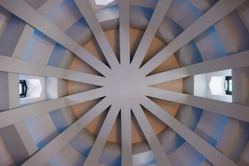Galata Tower Vault, Upward Vertical View of Historic Arches, Istanbul, Turkey.