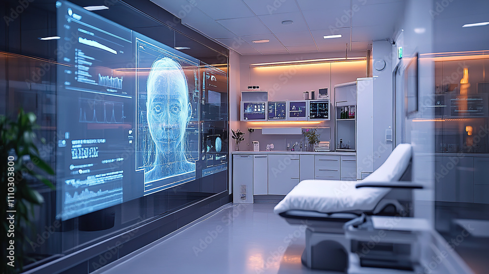 Aufkleber modern medical lab with advanced technology and holographic display in futuristic design. generative
