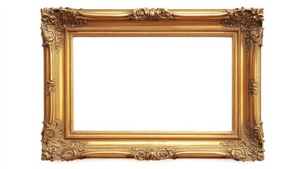 Detailed antique gold frame with an empty natural white background

